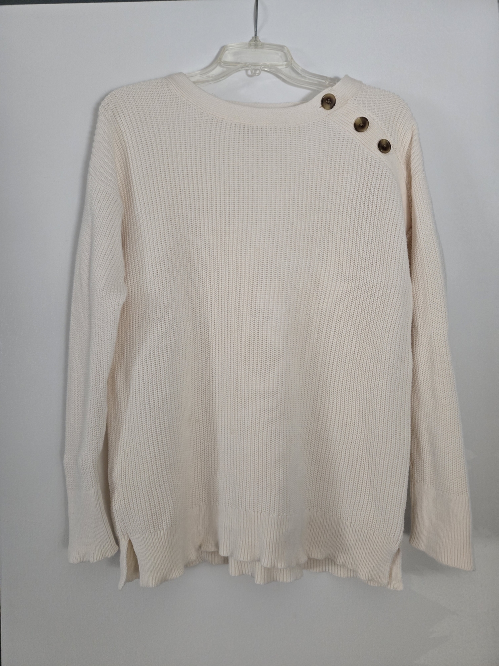 LOFT Cream Button-Shoulder Knit Pullover
